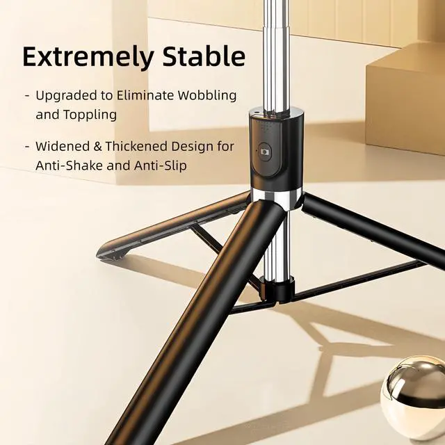 Alt view image 5 of 7 - Selfie Stick Tripod 68", Extendable Selfie Pole with Removable Fill Light & Bluetooth Remote, 3 Modes 360° Rotation, Compact Tripod Stand for Selfie/Live Stream/Vlog/Travel, White
