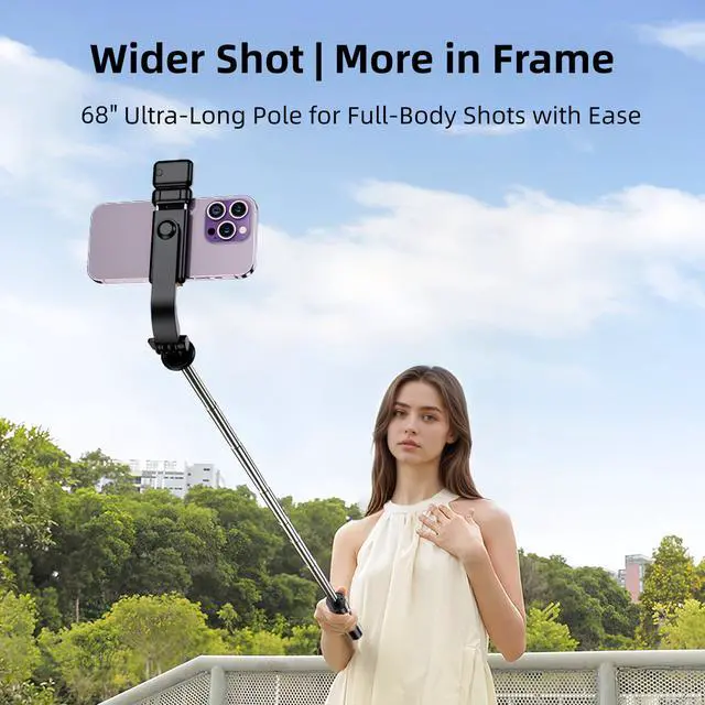 Alt view image 6 of 7 - Selfie Stick Tripod 68", Extendable Selfie Pole with Removable Fill Light & Bluetooth Remote, 3 Modes 360° Rotation, Compact Tripod Stand for Selfie/Live Stream/Vlog/Travel, White