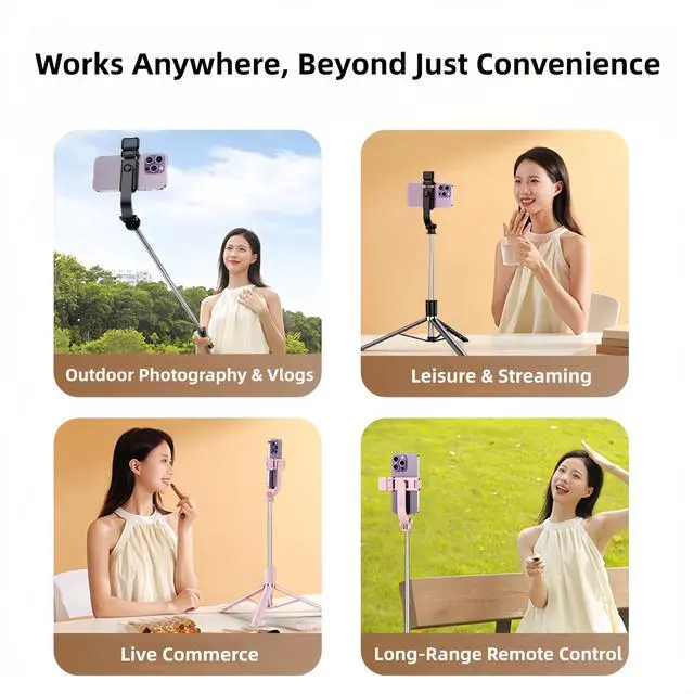 Alt view image 4 of 7 - Selfie Stick Tripod 68", Extendable Selfie Pole with Removable Fill Light & Bluetooth Remote, 3 Modes 360° Rotation, Compact Tripod Stand for Selfie/Live Stream/Vlog/Travel, White