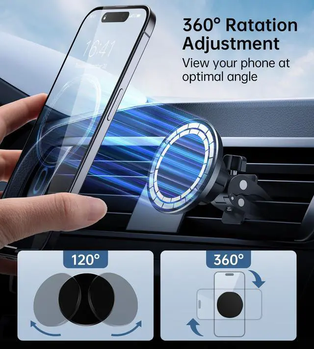 Alt view image 4 of 6 - Magnetic Car Mount Phone Holder - Mag Safe Air Vent Phone Mount for Car Compatible with iPhone 15 14 13 12 Pro Max Mini Plus, 360° Adjustable Mag Safe Car Mount Phone Holder for All Phone