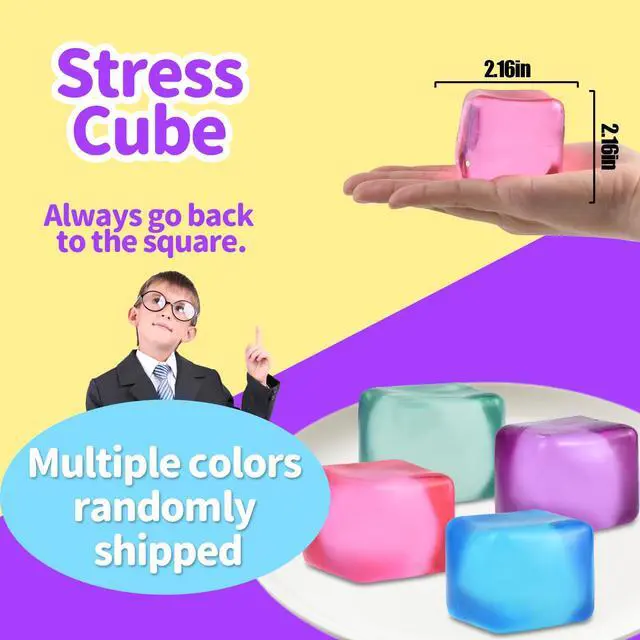 Alt view image 2 of 7 - 4 PCS Colorful Stress Cube - Sensory Fidget Squeeze Toy with Super Solid Squish-Slow Rising Ice Cube Stress Balls-Stress Relief Hand Toy-2.16" Cube