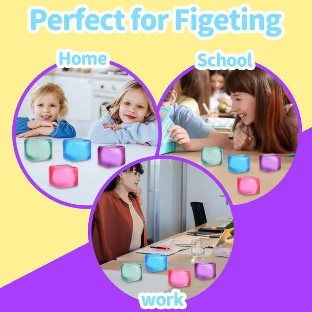 Alt view image 5 of 7 - 4 PCS Colorful Stress Cube - Sensory Fidget Squeeze Toy with Super Solid Squish-Slow Rising Ice Cube Stress Balls-Stress Relief Hand Toy-2.16" Cube
