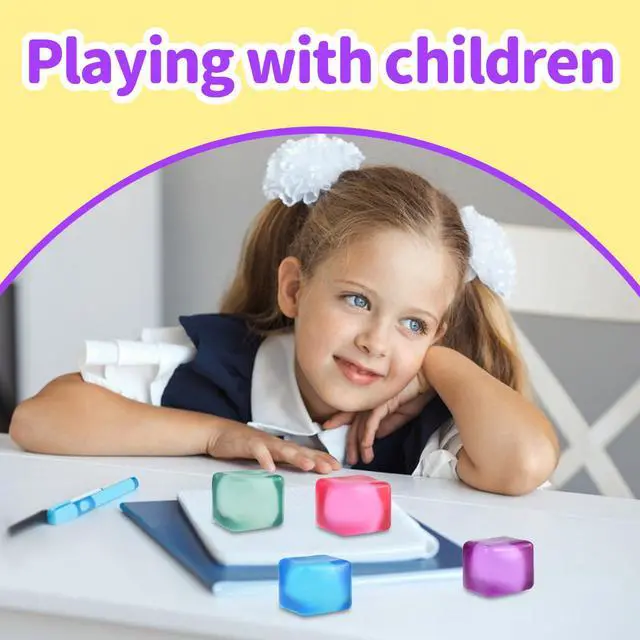Alt view image 6 of 7 - 4 PCS Colorful Stress Cube - Sensory Fidget Squeeze Toy with Super Solid Squish-Slow Rising Ice Cube Stress Balls-Stress Relief Hand Toy-2.16" Cube