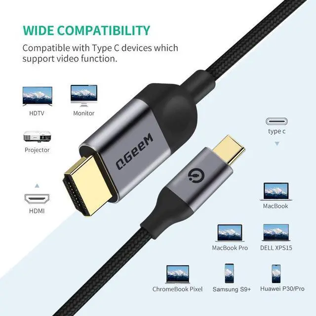 Alt view image 2 of 7 - USB C to HDMI Cable Adapter 10Ft 4K, USB Type C to HDMI Thunderbolt 3/4/5 Compatible for iPhone17/16/15 pro,Galaxy,MacBook Pro/air/neo,IPad pro,Surface,Dell XPS,HP,Thinkpad,Pixelbook,and More