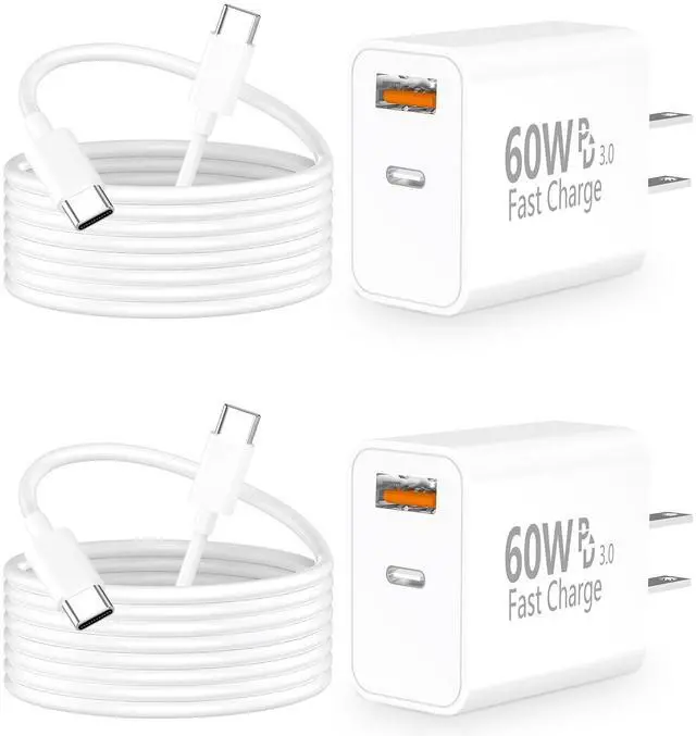 Main image of iPhone 17 Charger Fast Charging, 60W GaN USB-C & USB-A Wall Charger Block with 2 USB C to USB C Cable 6ft, Compatible with iPhone 17/Air/16/15/Pro Max/iPad/Samsung