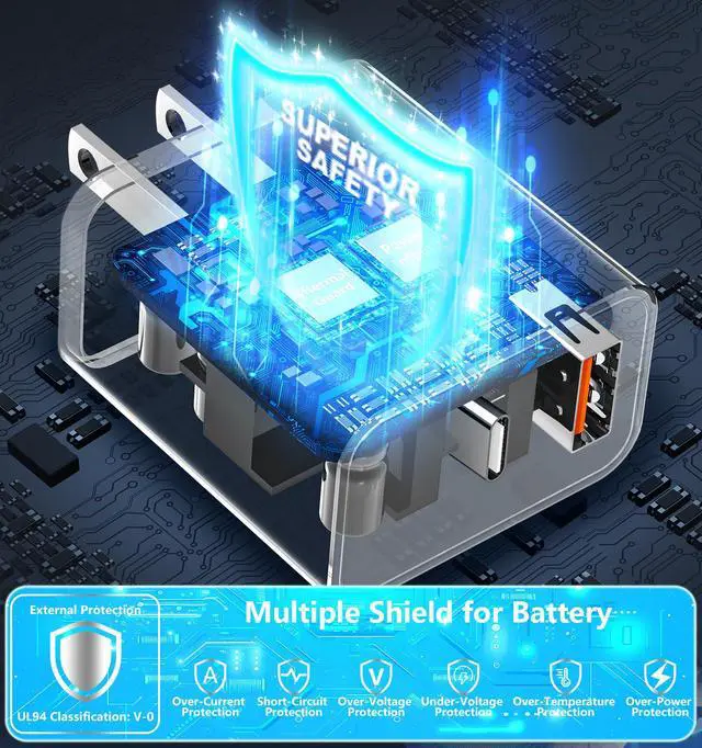 Alt view image 5 of 7 - iPhone 17 Charger Fast Charging, 60W GaN USB-C & USB-A Wall Charger Block with 2 USB C to USB C Cable 6ft, Compatible with iPhone 17/Air/16/15/Pro Max/iPad/Samsung