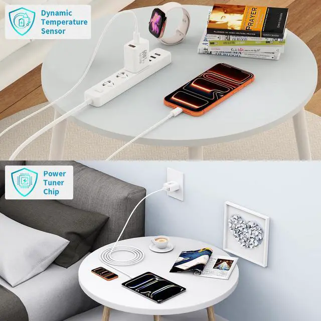 Alt view image 6 of 7 - iPhone 17 Charger Fast Charging, 60W GaN USB-C & USB-A Wall Charger Block with 2 USB C to USB C Cable 6ft, Compatible with iPhone 17/Air/16/15/Pro Max/iPad/Samsung