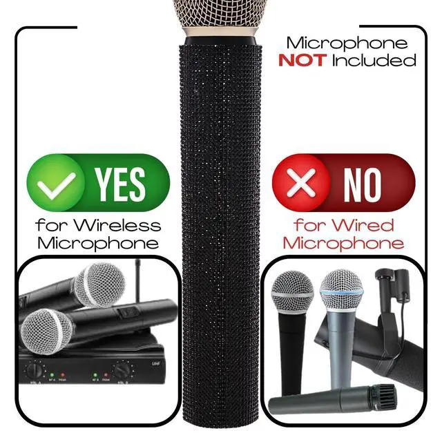 Alt view image 3 of 5 - Black Wireless Handheld Sleeve Customize Decor Compatible with Cordless Mic SM58 BETA58 PG58 and More Bling on Stage and Party Show
