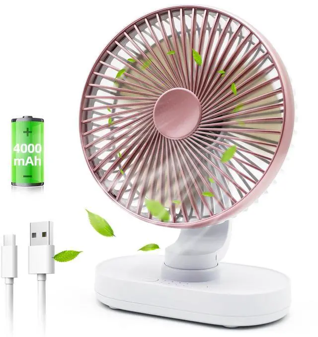 Main image of Small Oscillating Fan for Bedroom, 4000mAh Battery Powered Rechargeable Fan, 90° Vertical Manual and 120° Oscillating Desk Fan, 4 Speeds Air Circulator Fans, Quiet Table Fans for Home Office Travel