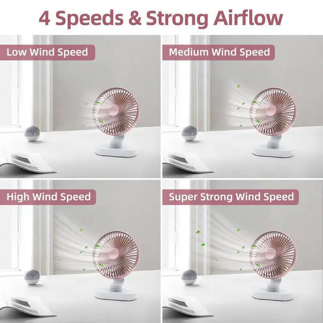 Alt view image 4 of 7 - Small Oscillating Fan for Bedroom, 4000mAh Battery Powered Rechargeable Fan, 90° Vertical Manual and 120° Oscillating Desk Fan, 4 Speeds Air Circulator Fans, Quiet Table Fans for Home Office Travel