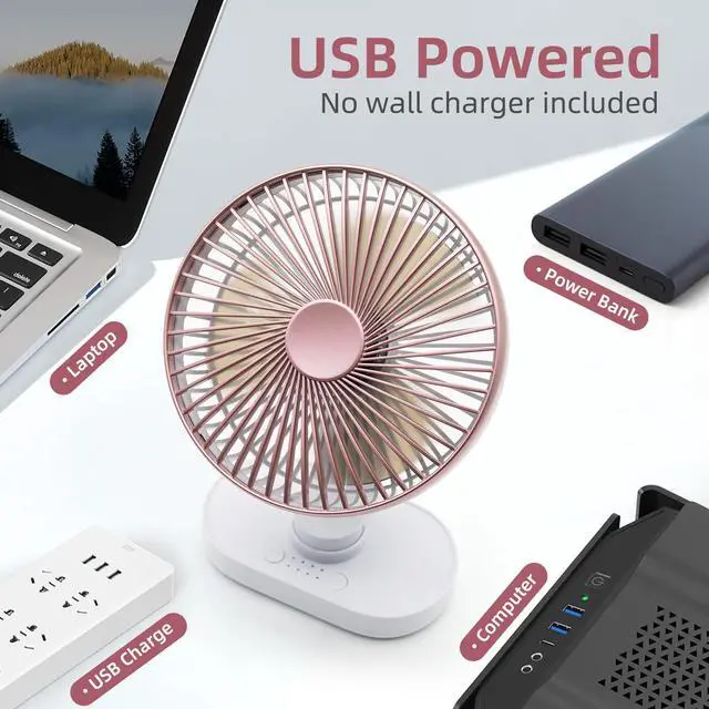 Alt view image 6 of 7 - Small Oscillating Fan for Bedroom, 4000mAh Battery Powered Rechargeable Fan, 90° Vertical Manual and 120° Oscillating Desk Fan, 4 Speeds Air Circulator Fans, Quiet Table Fans for Home Office Travel