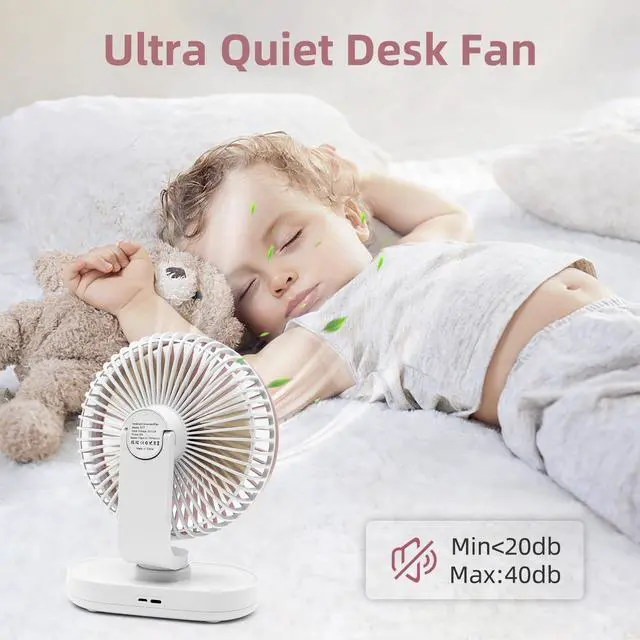 Alt view image 3 of 7 - Small Oscillating Fan for Bedroom, 4000mAh Battery Powered Rechargeable Fan, 90° Vertical Manual and 120° Oscillating Desk Fan, 4 Speeds Air Circulator Fans, Quiet Table Fans for Home Office Travel