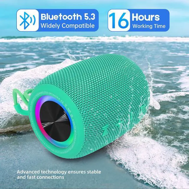 Alt view image 4 of 6 - Portable Bluetooth Speaker, BT5.3 Wireless Speaker 20W Bass Diaphragms with Multi LED Light Dynamic Modes, IPX6 Waterproof 16H Playtime supports FM Mode, TF, USB for Home, Cycling, Outdoor, Beach