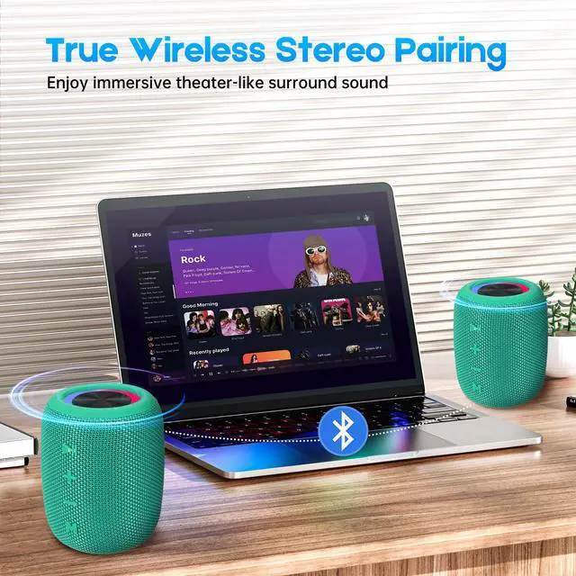 Alt view image 6 of 6 - Portable Bluetooth Speaker, BT5.3 Wireless Speaker 20W Bass Diaphragms with Multi LED Light Dynamic Modes, IPX6 Waterproof 16H Playtime supports FM Mode, TF, USB for Home, Cycling, Outdoor, Beach