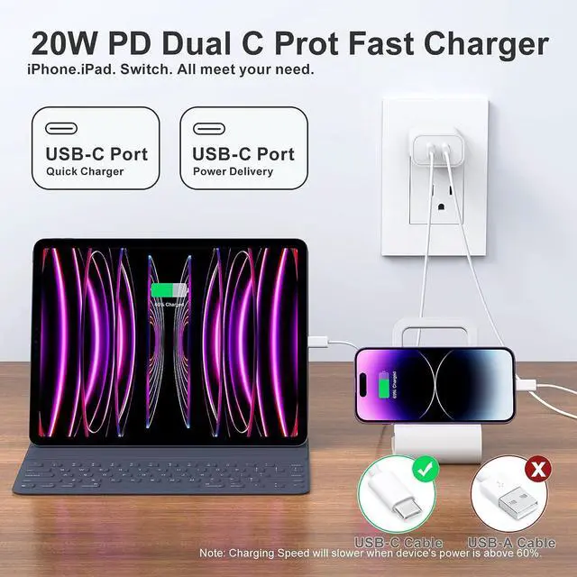 Alt view image 2 of 7 - USB C Fast Charger Block,USB C Charging Block 3-Pack Type C 2in1 Dual Ports Plug Wall Charger,Fast Type C Charger for iPhone 17/17 Pro/17 Pro Max/Air/16E/16 Plus/16 Pro Max/15/14/13/12/11/Xs Max/XR/X