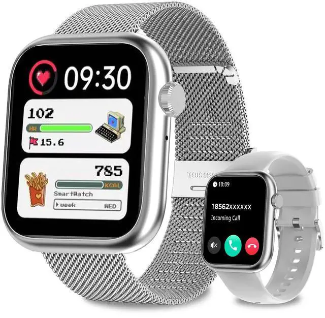 Main image of Smart Watches for Men Women(Answer/Make Calls),7 Day Battery Fitness Tracker Watch SpO2/HR/Sleep/BP,120+ Sports Activity Trackers,IP68 Smart Watch for Android/iOS,120+Dials,2 Bands,Silver