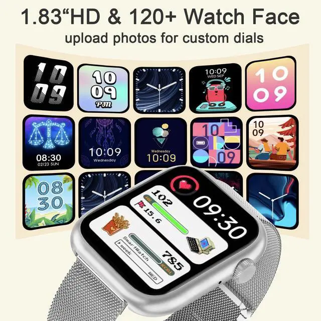Alt view image 4 of 6 - Smart Watches for Men Women(Answer/Make Calls),7 Day Battery Fitness Tracker Watch SpO2/HR/Sleep/BP,120+ Sports Activity Trackers,IP68 Smart Watch for Android/iOS,120+Dials,2 Bands,Silver