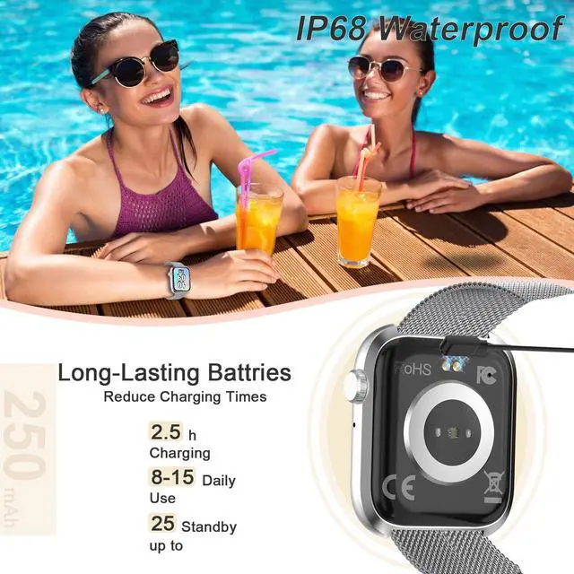 Alt view image 6 of 6 - Smart Watches for Men Women(Answer/Make Calls),7 Day Battery Fitness Tracker Watch SpO2/HR/Sleep/BP,120+ Sports Activity Trackers,IP68 Smart Watch for Android/iOS,120+Dials,2 Bands,Silver