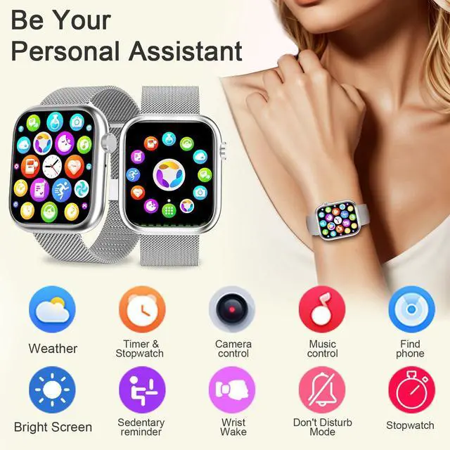Alt view image 5 of 6 - Smart Watches for Men Women(Answer/Make Calls),7 Day Battery Fitness Tracker Watch SpO2/HR/Sleep/BP,120+ Sports Activity Trackers,IP68 Smart Watch for Android/iOS,120+Dials,2 Bands,Silver