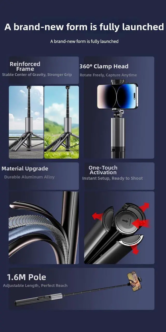 Alt view image 7 of 7 - 63 Selfie Stick Tripod for iPhone/Android - Expandable Phone Tripod with Fill Light, 10M Bluetooth Remote Control, one Click Open Selfie Stick for Vlog/Travel/Live Streaming(Black)