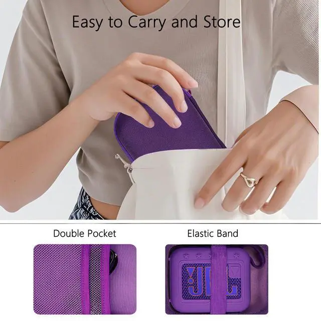 Alt view image 5 of 7 - Silicone Cover and Hard Carrying Case for JBL Go 4 Portable Bluetooth Speaker, Protective Holder Carrier for JBL Go 4 Speaker Accessories (Purple)