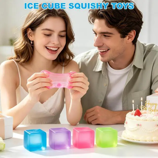 Alt view image 2 of 7 - Big Ice Cube Squishy 4 Pack, Stress Cube Fidget Toys, Adult Stress Ice Cube, Squishy Fidget & Squeeze Toys Soft Anxiety Cube, Party Favors, Gift for Adult (4 Colors)