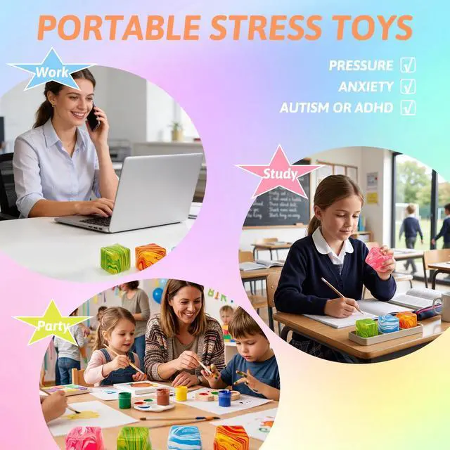 Alt view image 5 of 7 - 4 PCS Fidget Toys Squishy Stress Cube