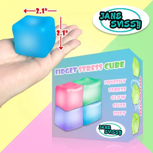 Alt view image 2 of 6 - 4Pcs Stress Cube Glow in The Dark,Fidgets for Teens,Adults, Kids,Super Solid Squishy Toy,Squeeze Toys,Ice Cube,High Density Squeeze Toys,Stocking Stuffers,Cool Things
