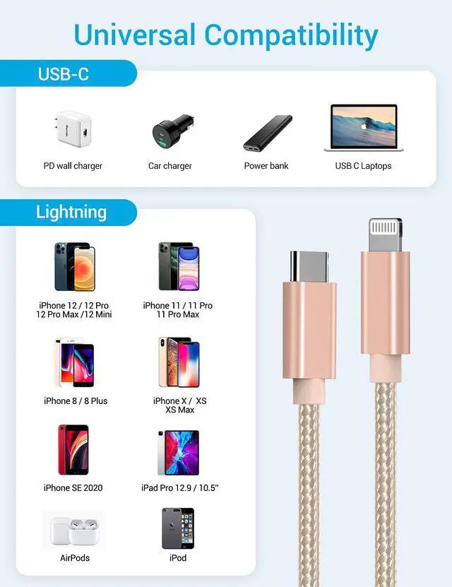 Alt view image 2 of 7 - USB C to Lightning Cable - MFi Certified iPhone 14 Fast Charger Cord 3/6/10ft Type C to Charging Cable Compatible with iPhone 14 13 12 Pro Max Mini 11 X XS XR 8 Plus -Gold