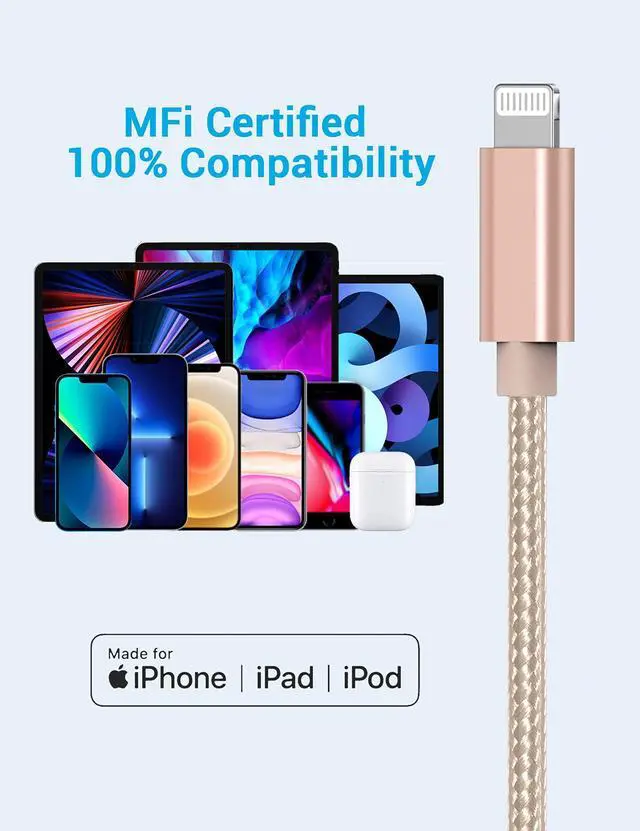 Alt view image 4 of 7 - USB C to Lightning Cable - MFi Certified iPhone 14 Fast Charger Cord 3/6/10ft Type C to Charging Cable Compatible with iPhone 14 13 12 Pro Max Mini 11 X XS XR 8 Plus -Gold
