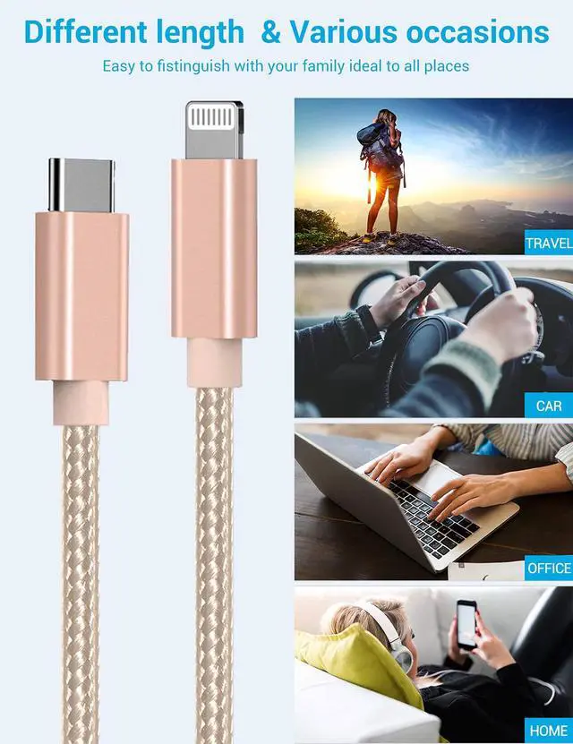Alt view image 7 of 7 - USB C to Lightning Cable - MFi Certified iPhone 14 Fast Charger Cord 3/6/10ft Type C to Charging Cable Compatible with iPhone 14 13 12 Pro Max Mini 11 X XS XR 8 Plus -Gold
