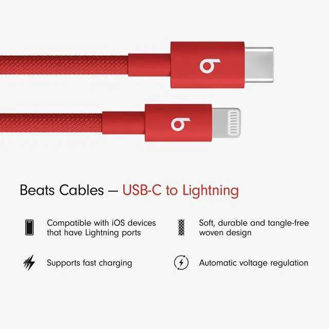 Alt view image 2 of 6 - USB-C to Lightning Woven Cable Fast Charging Durable/Tangle-Free Compatible Charger for Apple Devices with Lightning Ports (1.5 m, 5 ft) - Rapid Red