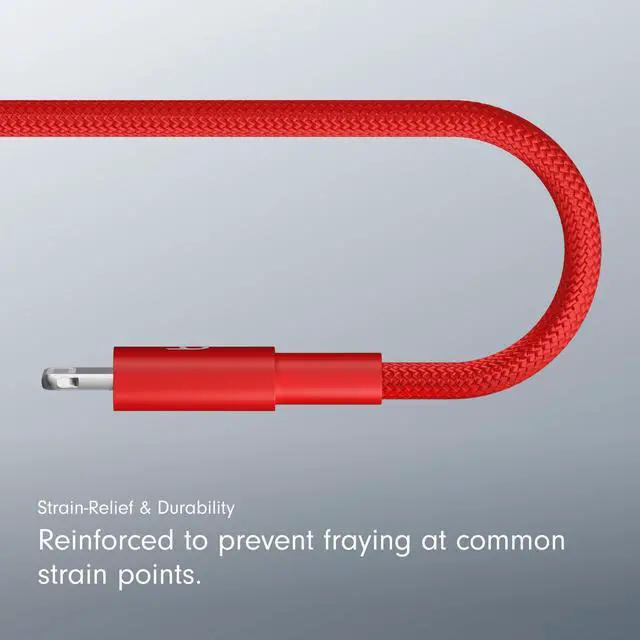 Alt view image 5 of 6 - USB-C to Lightning Woven Cable Fast Charging Durable/Tangle-Free Compatible Charger for Apple Devices with Lightning Ports (1.5 m, 5 ft) - Rapid Red