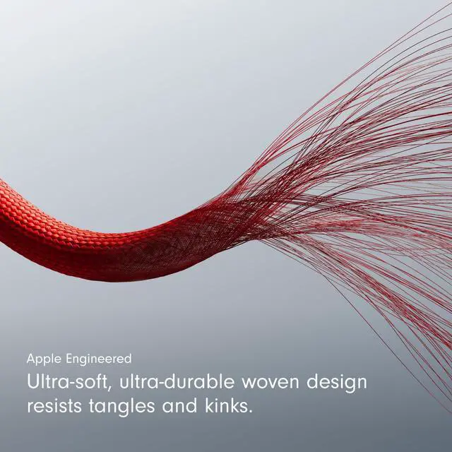 Alt view image 4 of 6 - USB-C to Lightning Woven Cable Fast Charging Durable/Tangle-Free Compatible Charger for Apple Devices with Lightning Ports (1.5 m, 5 ft) - Rapid Red