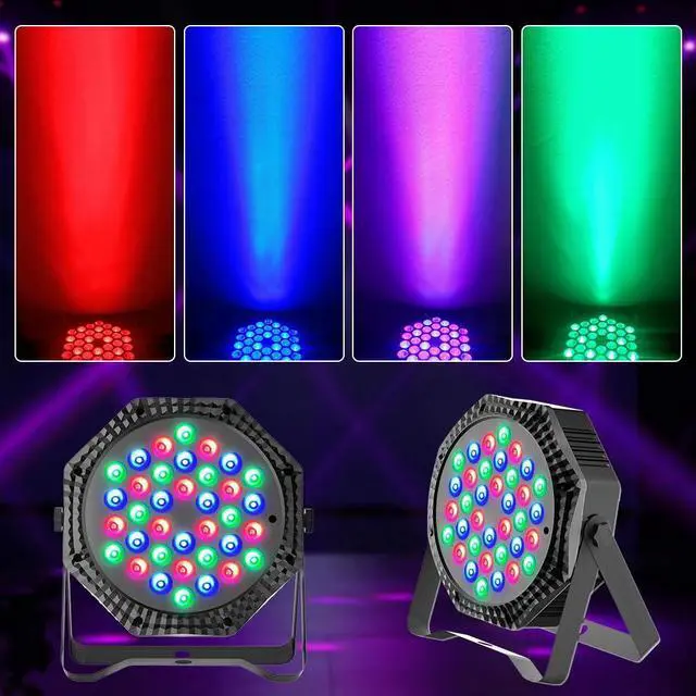 Alt view image 2 of 7 - 36LED Par Light, 9-Mode RGB DJ Stage Lights with Remote, Sound Activation Strobe Lights, Uplights Indoor for Christmas Music Discos Dance Wedding Party Light(2 Packs)