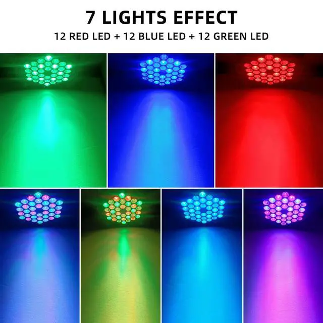 Alt view image 3 of 7 - 36LED Par Light, 9-Mode RGB DJ Stage Lights with Remote, Sound Activation Strobe Lights, Uplights Indoor for Christmas Music Discos Dance Wedding Party Light(2 Packs)