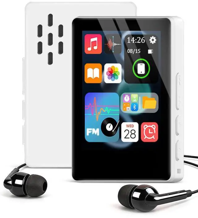 Main image of 32GB MP3 Player with Bluetooth 5.2 and Smart Index Search, Portable Bluetooth Music Player with Built-in HD Speaker, FM Radio, Voice Recorder, HiFi Sound, E-Book, Up to 512GB (White)