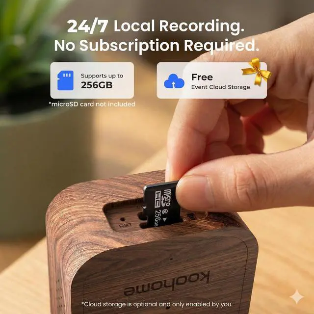 Alt view image 4 of 7 - 5MP 3K Window Camera for Indoor & Outdoor Home Security, Magnetic Mount, Full-Color Night Vision, 24/7 Recording, Free Cloud Storage, No Subscription, Dual-Band WiFi, AI Human Detection, Walnut Wood