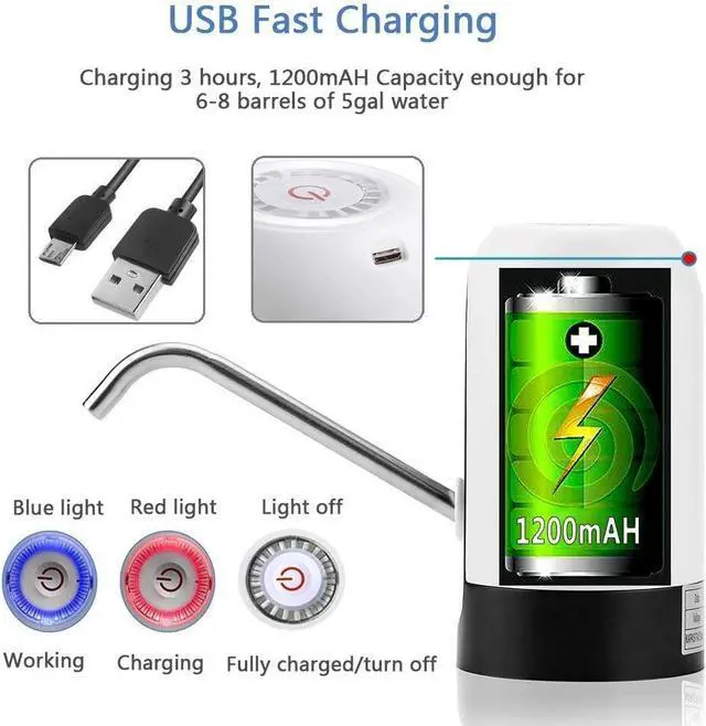 Alt view image 5 of 7 - Electric Drinking Water Bottle Pump, USB Charging Automatic Drinking Water Dispenser, 5 Gallon Water Pump Dispenser, Portable Water Jug Pump for Universal 2-5 Gallon Bottle, for Home, Office, Travel