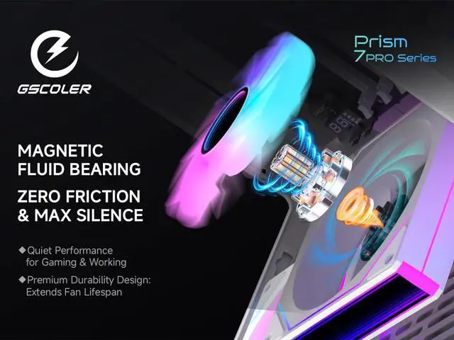 Alt view image 4 of 7 - Prism 7PRO 120mm Case Fan 3-Pack White, Infinity Mirror ARGB PWM Sync PC Cooling Fan with Daisy-Chain, Next-Gen Silent HDB, High Airflow for Gaming PC, AIO Liquid & CPU Cooler, Computer Case