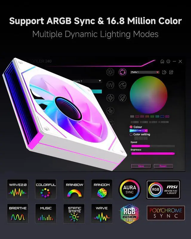 Alt view image 5 of 7 - Prism 7PRO 120mm Case Fan 3-Pack White, Infinity Mirror ARGB PWM Sync PC Cooling Fan with Daisy-Chain, Next-Gen Silent HDB, High Airflow for Gaming PC, AIO Liquid & CPU Cooler, Computer Case