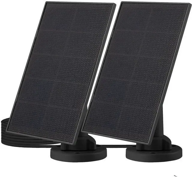 Main image of 4W Solar Panels for Smart Security Camera, 2-Pack Solar Panels with Micro USB & USB-C Port for DC 5V Outdoor Rechargeable Battery Camera, IP65 Waterproof, 360° Adjustable Security Mount, Black