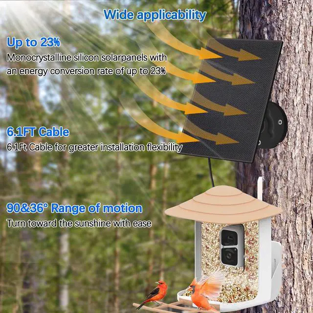 Alt view image 6 of 7 - 4W Solar Panels for Smart Security Camera, 2-Pack Solar Panels with Micro USB & USB-C Port for DC 5V Outdoor Rechargeable Battery Camera, IP65 Waterproof, 360° Adjustable Security Mount, Black