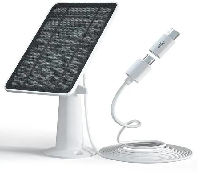 Main image of Solar Panel Charger Compatible with Eufycam 3/3C/2C/2C Pro/E40/E20/2/2 Pro/E/L20/L40/Solo/SoloCam Spotlight, 5W Solar Panel for Eufy Camera, Micro USB & USB-C Port, 9.8ft Cable, P65 Waterproof, 1 Pack