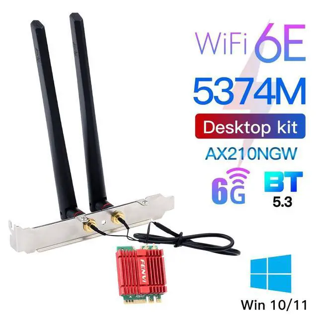 Alt view image 2 of 7 - 6E Desktop Upgrade Kit with Intel AX210-5400Mbps Tri-Band 6GHz & BT 5.3 Includes M.2 2230 AX210NGW WiFi Card, High Gain Antennas, Low Profile Bracket for Windows 11/10