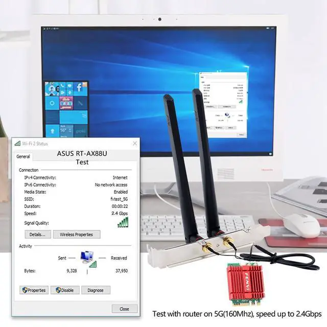 Alt view image 7 of 7 - 6E Desktop Upgrade Kit with Intel AX210-5400Mbps Tri-Band 6GHz & BT 5.3 Includes M.2 2230 AX210NGW WiFi Card, High Gain Antennas, Low Profile Bracket for Windows 11/10