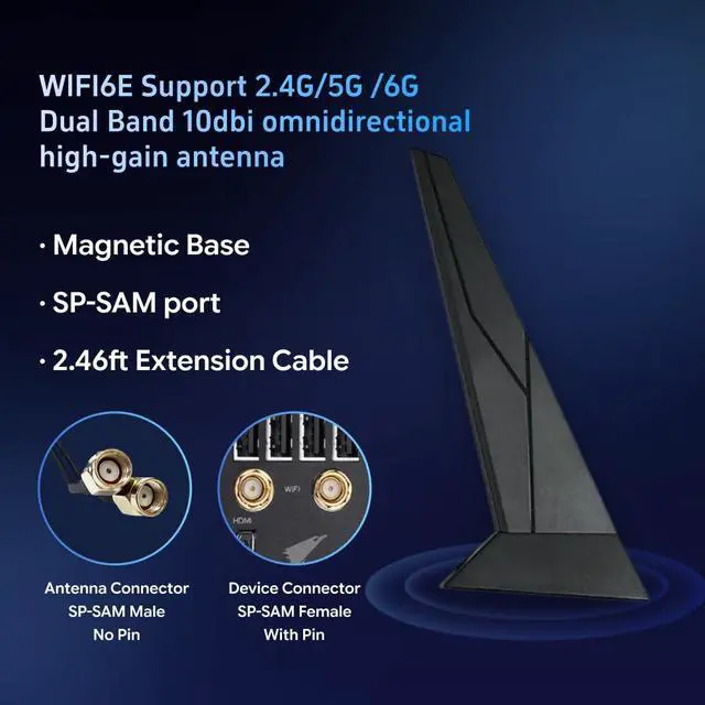 Alt view image 2 of 6 - Laptops WiFi 7 Antenna 2T2R WIFI6 Dual Band 2.4GHz 5GHz 6GHz RP-SMA for MSI Z790 Z790-A X670 X670E B760 B760M Z690 X570 B550 B460I B550I Motherboard Wi-Fi 6E for PC Desktop Computer