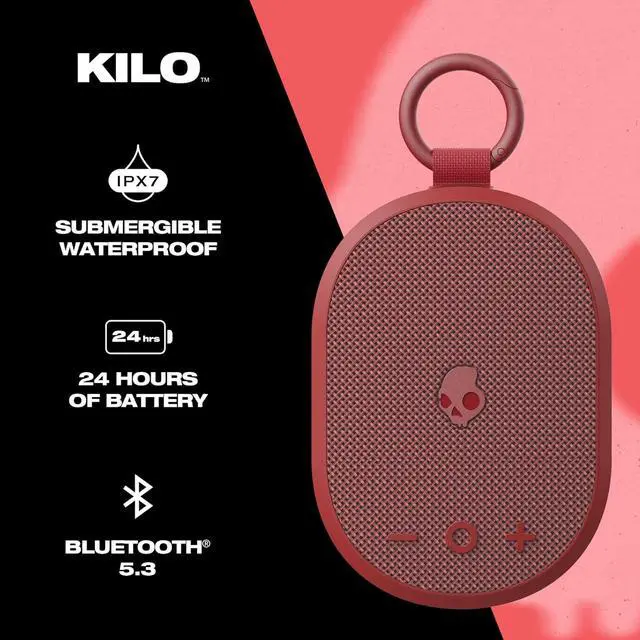 Alt view image 2 of 7 - Skullcandy Kilo XT Wireless Bluetooth Speaker - IPX7 Waterproof Mini Bluetooth Speaker with 24 Hour Battery, Downward Firing Passive Radiator, and True Wireless Pairing - Perfect for Outdoor (Red)