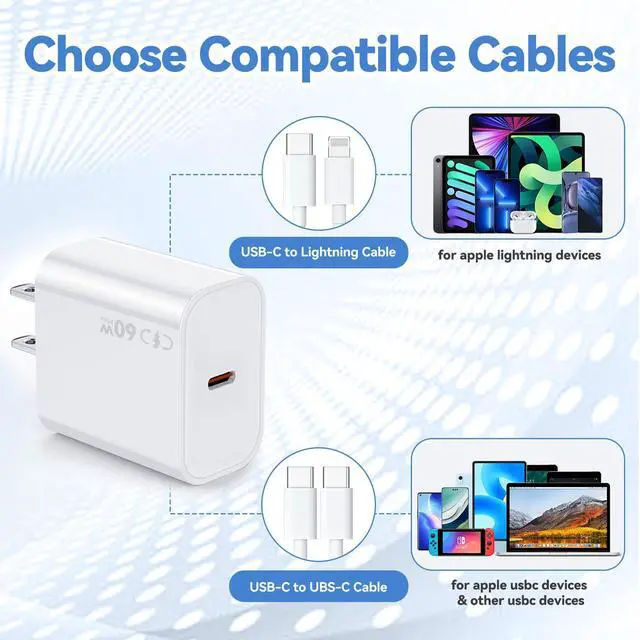 Alt view image 3 of 7 - 40-60W USB C Charger Block for iPhone 17 Fast Charging,3Pack USB Type C Charger Blocks Max Output 60W Fast Charging Compatible with iPhone 17/17 Air/16/15 Pro/ProMax/14/13/12iPad Pro/Air/Mini/AirPods