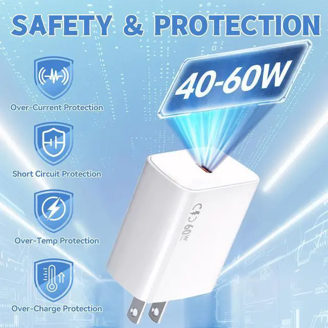 Alt view image 5 of 7 - 40-60W USB C Charger Block for iPhone 17 Fast Charging,3Pack USB Type C Charger Blocks Max Output 60W Fast Charging Compatible with iPhone 17/17 Air/16/15 Pro/ProMax/14/13/12iPad Pro/Air/Mini/AirPods